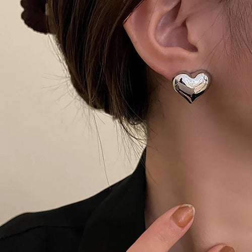 2024 New Fashion Punk Gold Sliver Color Heart Earring For Women