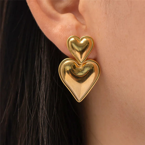 2024 New Fashion Punk Gold Sliver Color Heart Earring For Women