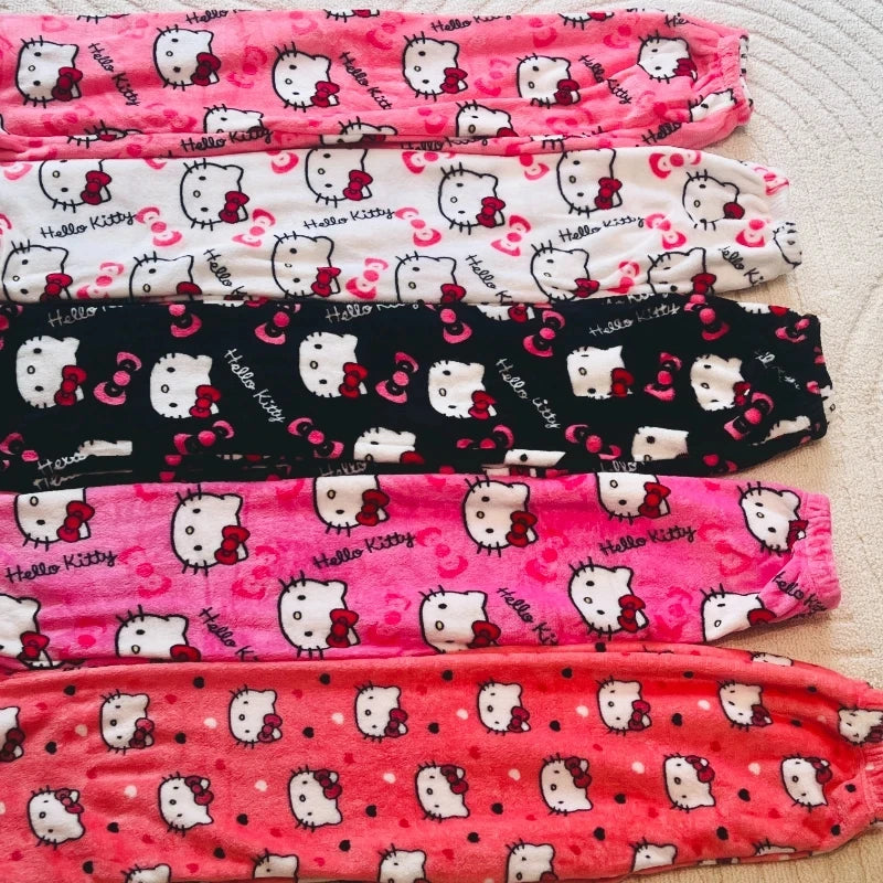 Sanrio Hello Kitty Flannel Pajamas  Y2k Kawaii Anime Women'S Warm