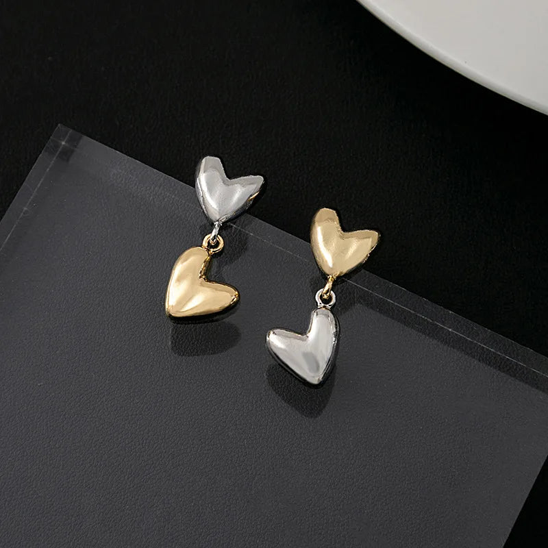 2024 New Fashion Punk Gold Sliver Color Heart Earring For Women