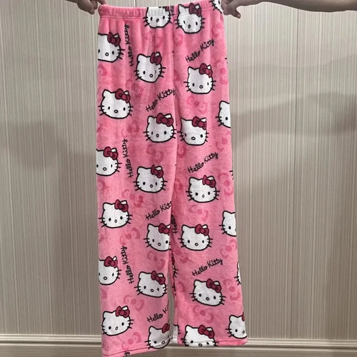 Sanrio Hello Kitty Flannel Pajamas  Y2k Kawaii Anime Women'S Warm