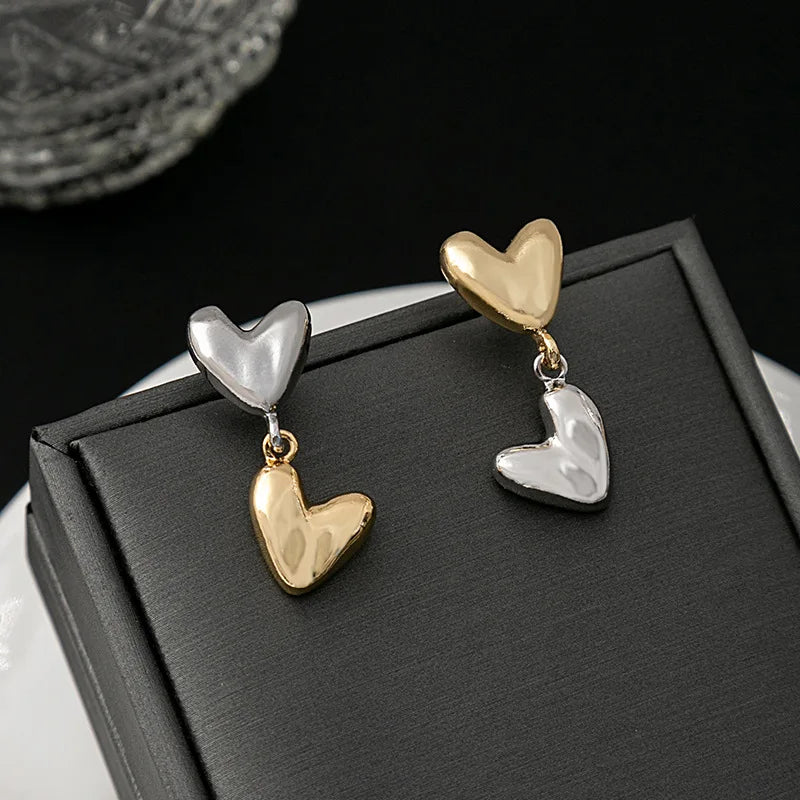 2024 New Fashion Punk Gold Sliver Color Heart Earring For Women