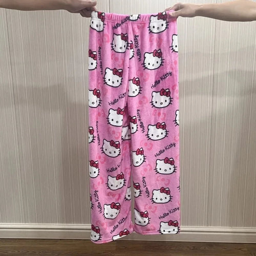 Sanrio Hello Kitty Flannel Pajamas  Y2k Kawaii Anime Women'S Warm