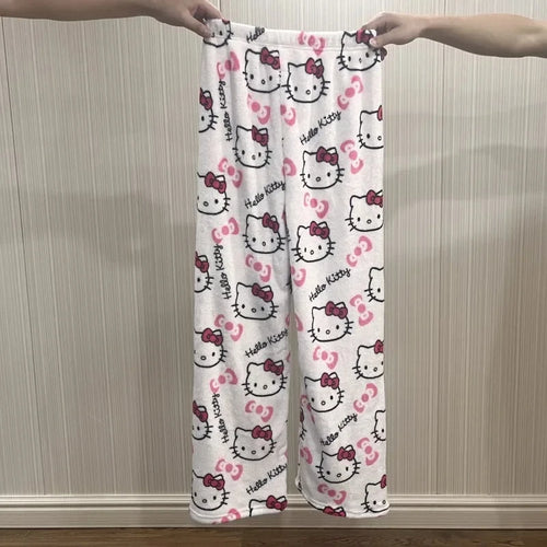 Sanrio Hello Kitty Flannel Pajamas  Y2k Kawaii Anime Women'S Warm