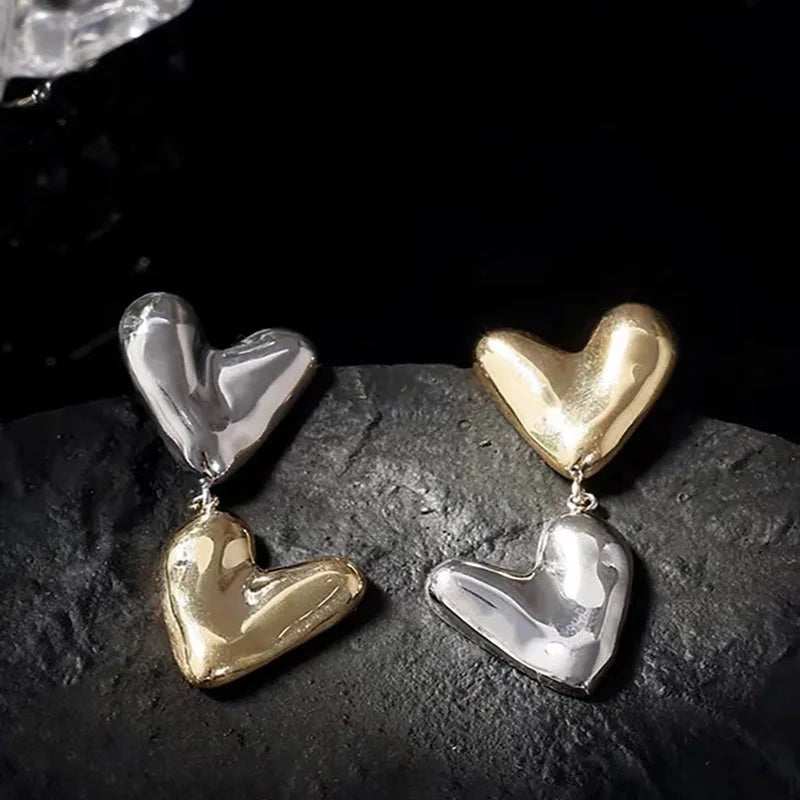 2024 New Fashion Punk Gold Sliver Color Heart Earring For Women