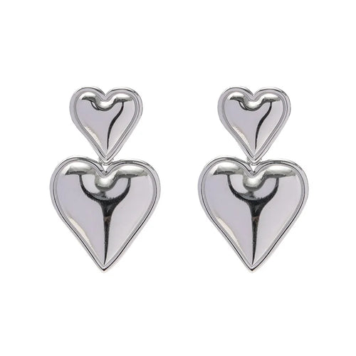 2024 New Fashion Punk Gold Sliver Color Heart Earring For Women