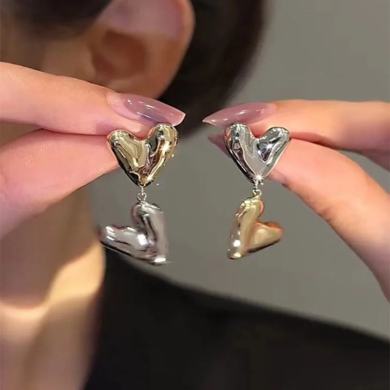 2024 New Fashion Punk Gold Sliver Color Heart Earring For Women