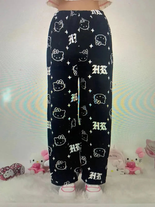 Sanrio Hello Kitty Flannel Pajamas  Y2k Kawaii Anime Women'S Warm